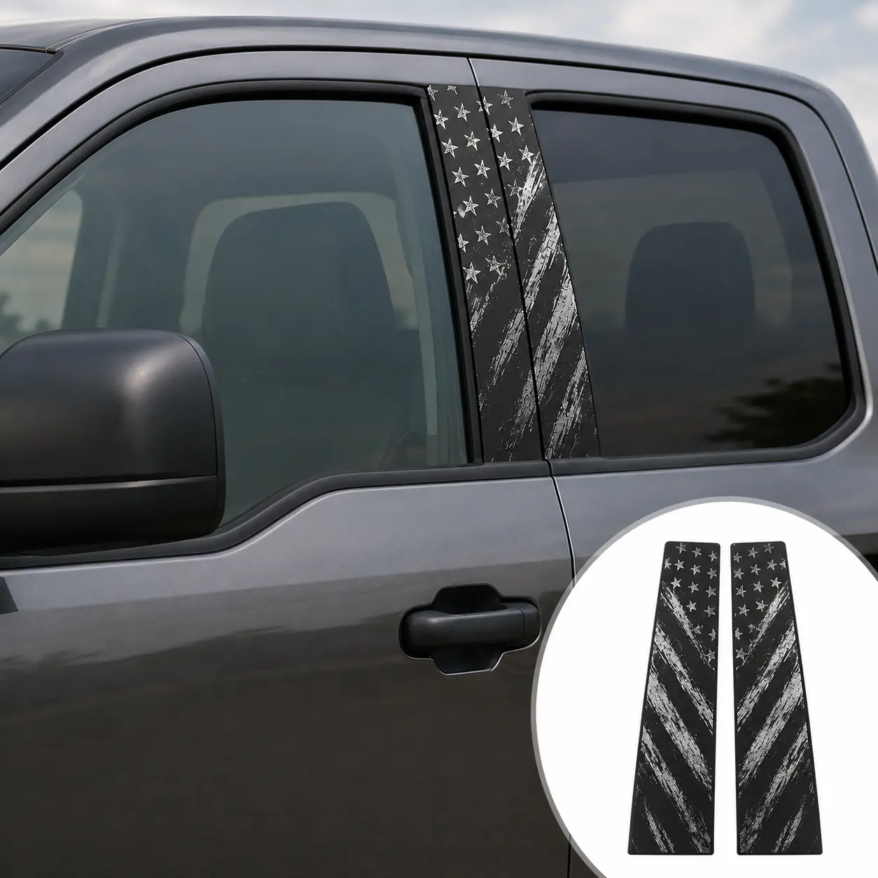2-Pack Car B Pillar Decals Stickers - Glossy PVC Vinyl American Flag Truck Decals, Moisture-Resistant Waterproof Car Accessories for Side Door Center Pillar Trim Styling & Decoration