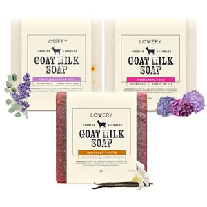 Handmade Goat Milk Soap Bars with Organic Shea Butter - 3pack Eucalyptus Lavender, Moroccan Vanilla, Hydrangea Rose Scents Made in USA