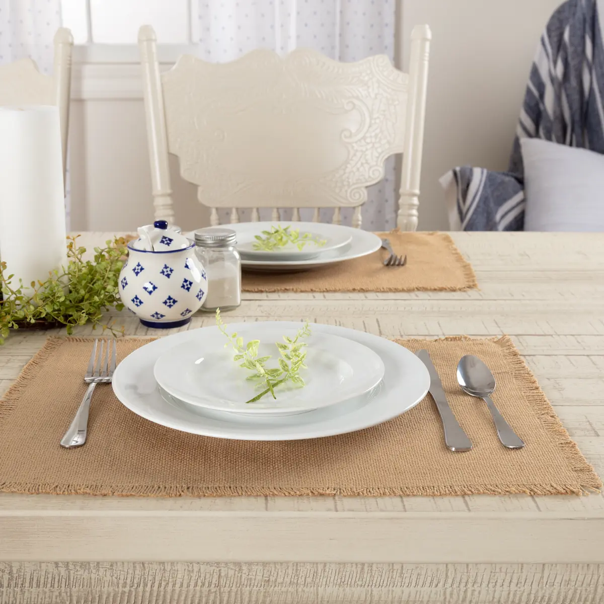 Baxter Cotton Burlap Natural Placemats - Set of 6, Fringed Edge Tableware, Cloth Placemats & Coasters, Rectangular