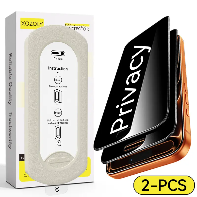 XOZOLY [2-PCS] Privacy Screen Protector for Smartphone, Handheld, Cellphone Devices - High-Definition, Shatterproof Tempered Glass with Accessories