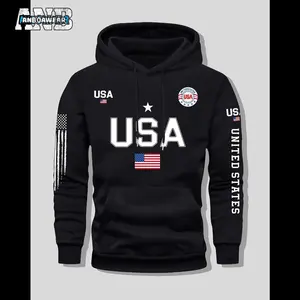 Men'S Fleece Hoodie with USA Flag Pattern, Unisex Casual Pullover with 'United States' Lettering, Suitable for Students And Couples, Stylish Sweatshirt for Autumn And Winter, 2025 Spring Pullover Sports Hoodie, Knit
