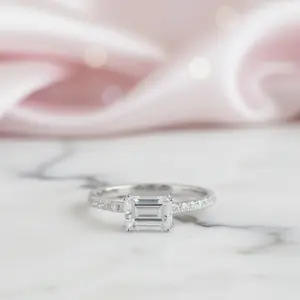 14k White Gold 1ct Emerald Cut Diamond Option Engagement Ring