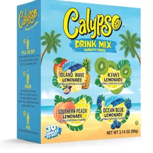 Calypso Singles To Go! Drink Mix Variety Pack – Lemonade On-the-Go Powdered Drink Mix Packets – Low Calorie Water Enhancer – Island Wave, Kiwi, Southern Peach, Ocean Blue Lemonade, 30 Count