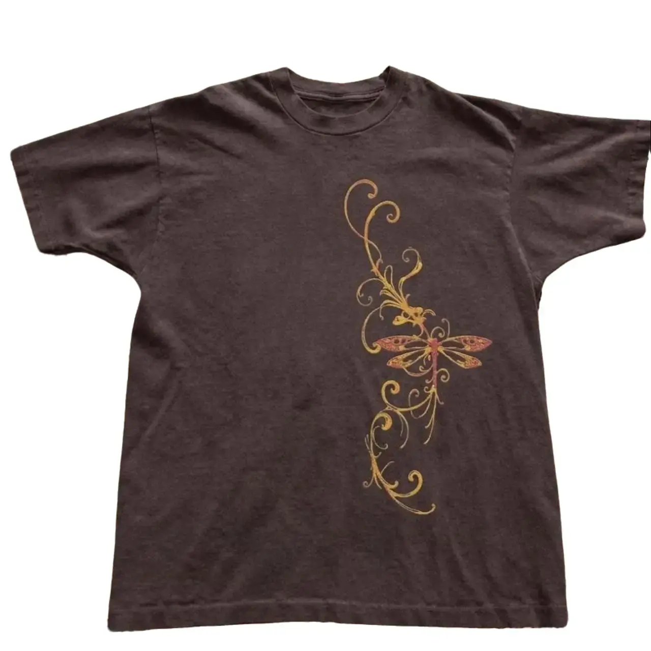 Gildan Men's and Women's T-shirt, Dragonfly In Floral Graphic Tee, Floral Tee, Gifts Shirt, Unisex Vintage Graphic Tees Gothic Grunge Y2k Emo Scene Amity Affliction Style Clothes Men Women Streetwear