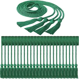 24 Pack Graduation Honor Cords with Tassels - 68 Inch Braided Cords Bulk for High School College University - Bachelor Master Doctoral Ceremony (Emerald Green)