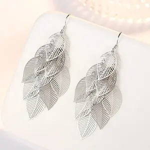 Vintage Silver Leaf Dangle Earrings for Women, Boho Long Statement Drop Earrings, Lightweight Nature-Inspired Jewelry for Daily Mother's Day Wear Party Gift