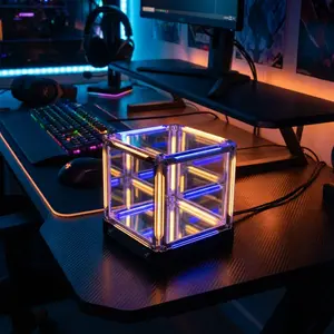 HyperCube Infinity Mirror Light - Premium 4D RGB LED Lamp with Wireless Charging, 2000mAh Touch Dimmable Abyss Tunnel for Gaming & Modern Desk Decor