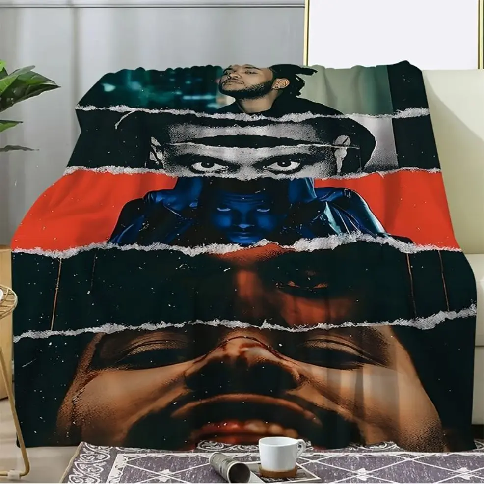 1pc Two-Tone Half-Face Printed Flannel Throw Blanket - Starboy Album Inspired Design (XO Lettering), All-Season Bedspread for Bed, Sofa, Car & Camping, Machine Washable Iconic Music Artist Merchandise, Blanket Throw, Halloween Blanket, Christmas Blanket,