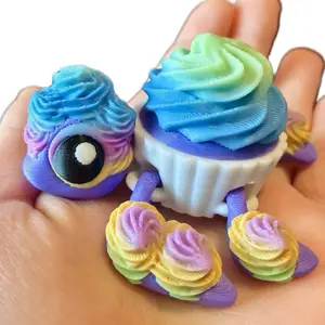 Articulated Birthday Cupcake Turtles | 3D printed plastic articulated birthday cupcake turtle fidget toy for fun and stress relief - Decor Multicolor Gift