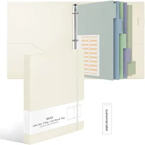 Hardcover 3 Ring 1 inch Leather Binder, Professional Binders Organizer Suitable for Letter Size Documents, Binder Dividers with Tabs, Beige