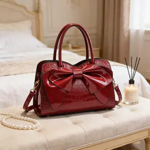 New Shiny Crocodile Handbag with Bow Elegant Lady Handbag Casual Crossbody Shoulder Bag Multi-Functional Simple Stylish for Daily Use