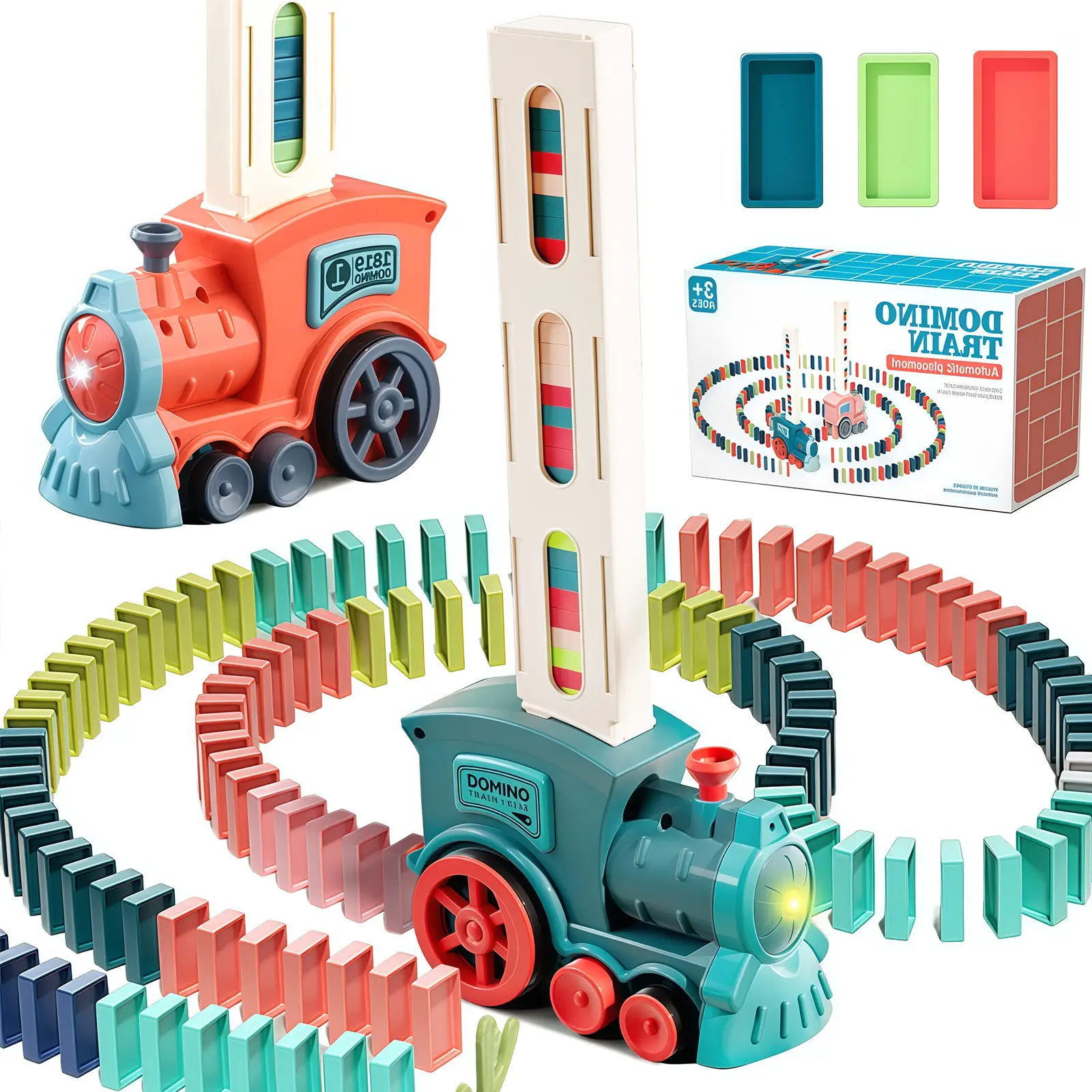 Electric Domino Train Toy Set With Sound and Light,Automatically Place Dominoes, Automatic Domino Train Toys For Boys And Girls