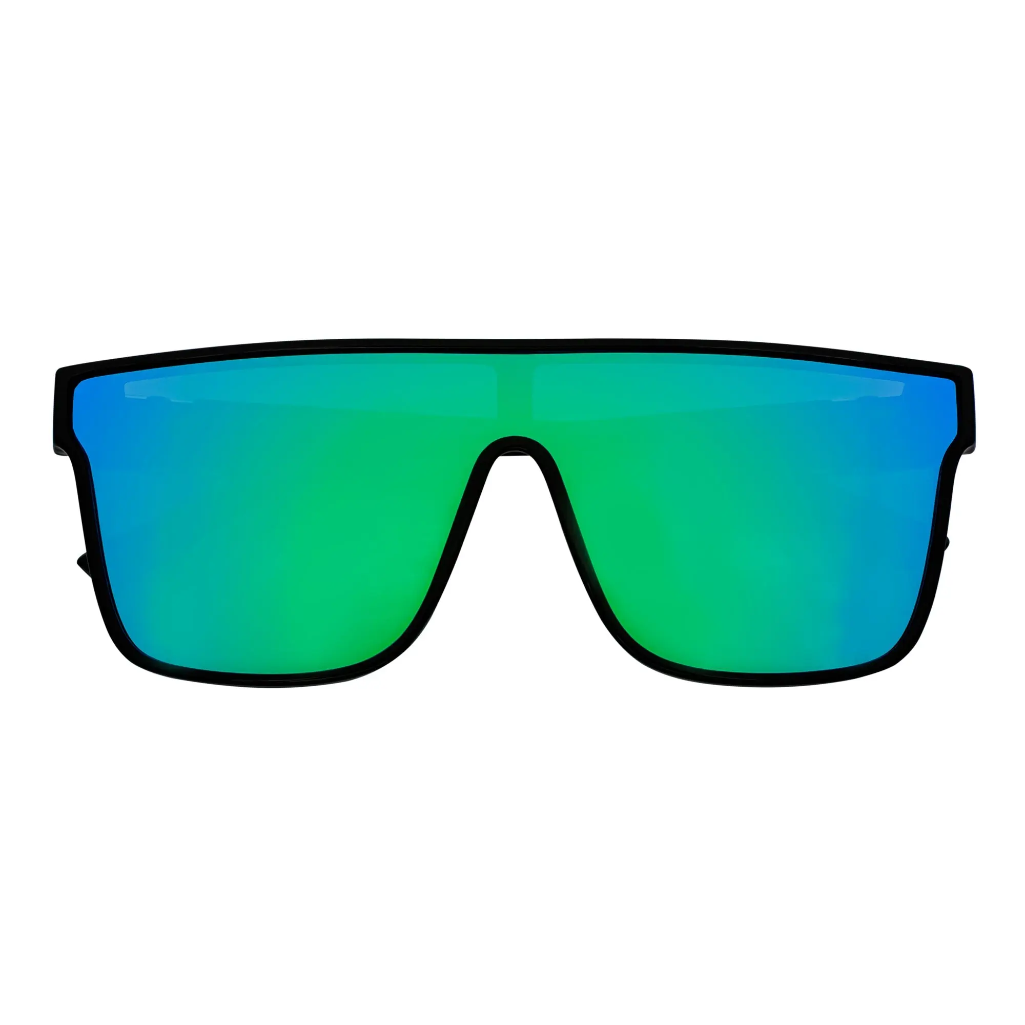 Morspecs Syfy Flat Top Shield Sunglasses with Green-Blue Mirror UV Protection Lens, Square Polycarbonate Frame and Stainless Steel Hinges, Medium Fit, Outdoor, Mirrors