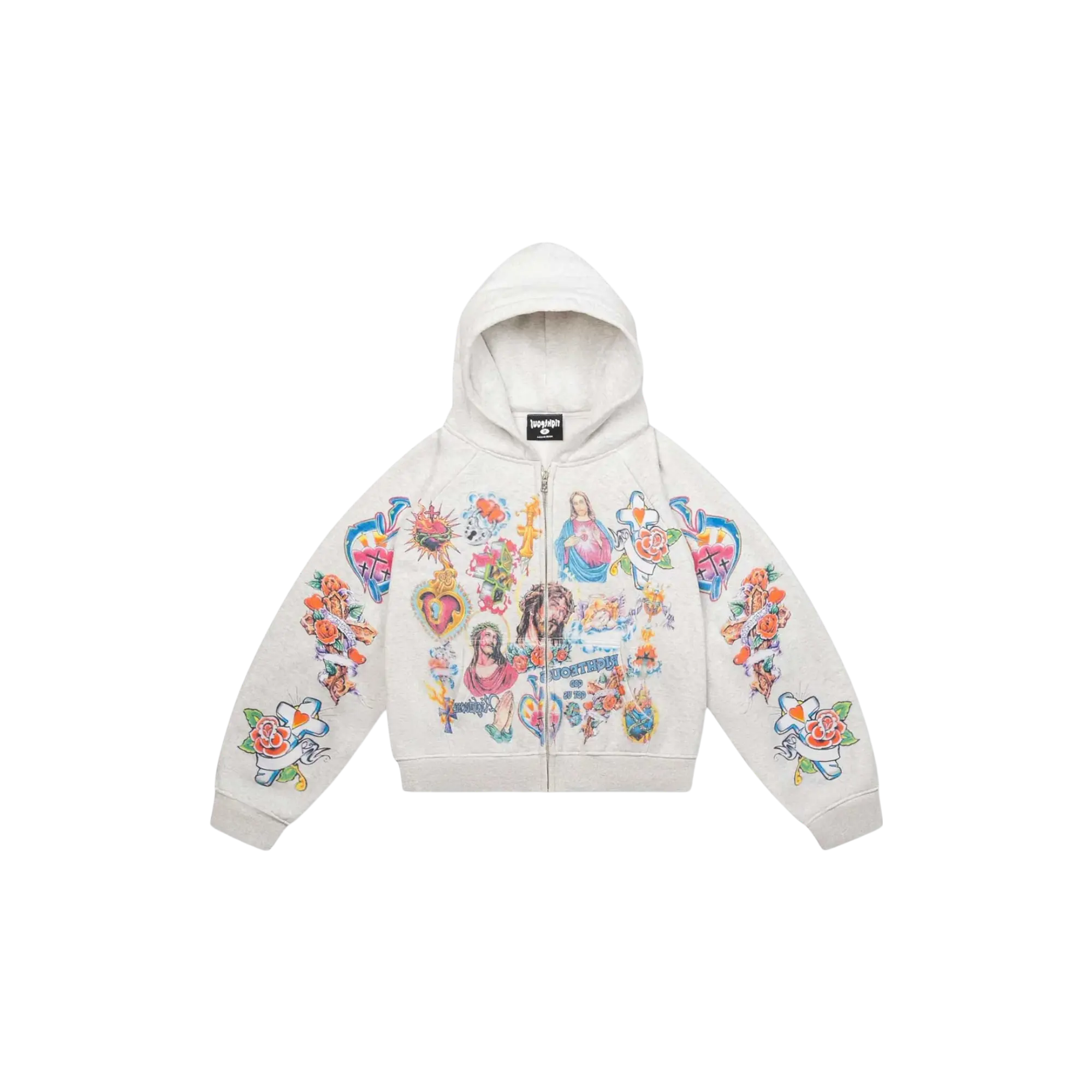 733406 We Are Righteous Risen King Grey Cropped Zip-Up Hoodie