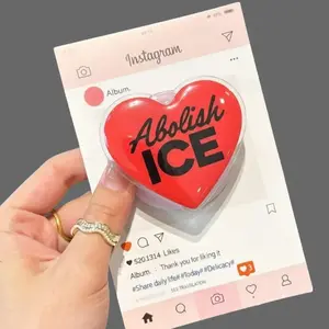 Abolish ICE  F*ck ICE - Retro Heart Button Set, Social Justice Statement MagSafe Holder - Protest Art Phone Ring for Human Rights Activists