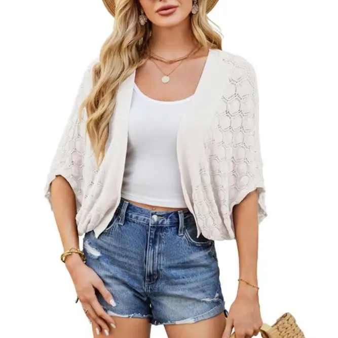 GRACE KARIN Summer Cropped Cardigan for Women 2026 Batwing Sleeve Crochet Bolero Shrug Sweaters Lightweight Beach Boho Kimono
