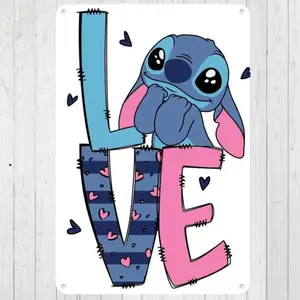 DISNEY CLASSIC Lilo & Stitch "LOVE" Vintage Metal Tin Sign - Cute Stitch Heart Wall Decor, Retro Cartoon Art for Kids Room/Bedroom/Valentine's Day, Perfect Disney Fan Gift