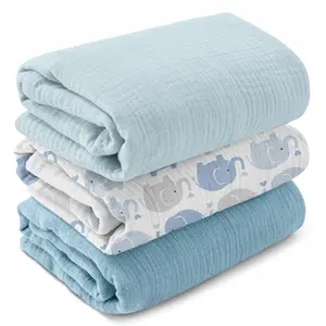 3 Pack Muslin Swaddle Blankets for Boys Girls, Receiving Baby Blanket Large 40 x 38 inches, Soft Breathable Swaddling Wrap for Unisex Newborn