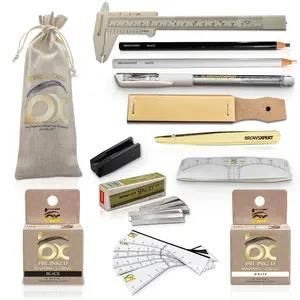 BROWSXPERT Master Brow Mapping Kit – 1 Caliper, 2 Pre-Inked Threads (Black & White), 2 Pencils (Black & White), 1 Marker, 2 Sharpeners, 10 Stencils, 10 Sticky Rulers & 1 Tweezers for Professionals