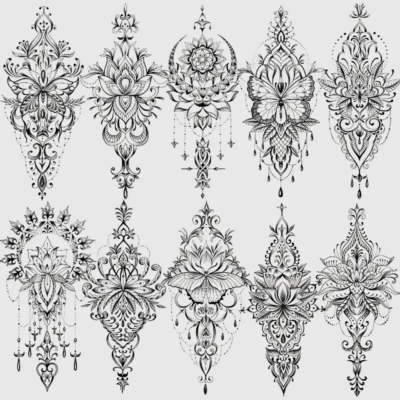 10 Pcs Lace Butterfly Lotus Temporary Tattoo Stickers, Women Adult Wedding Arm Leg Fake Tattoos, Waterproof Body Art Decals, Tattoo For Beginners