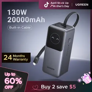 UGREEN Nexode Power Bank 20000mAh 130W Portable Charger Built-in USB C Cable, Pack with TFT Smart Display for MacBook/iPad/iPhone 17 16/Samsung S24 and More ,tiktokshopstockup,mothersdaygift
