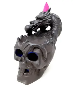 Ceramic Skull Dragon Backflow Incense Burner – 6" Waterfall Holder