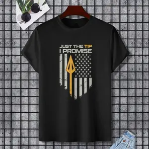 Just The Tip I Promise - Funny Bow Hunter Archery Broadhead T-Shirt, 100% Cotton, Single Side Printed, Black Short Sleeve T-shirt, Gift for Family Friends, S-XXXL, 1 pc, Fabric Weight 180g