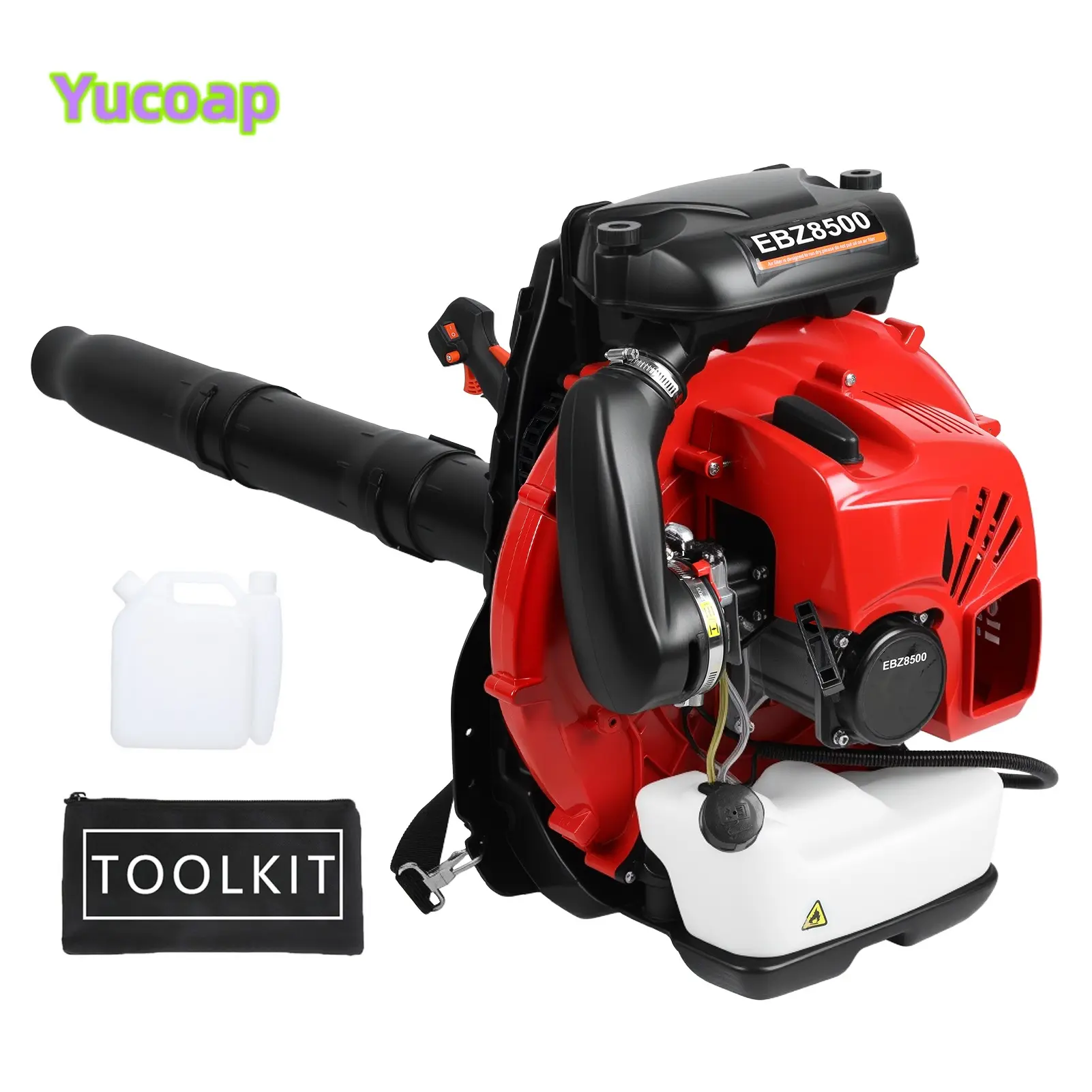YUCOAP Backpack Gas Leaf Blower, 75.6cc 2 Stroke Engine, 850CFM, 200MPH, High Power Gasoline Leaf Blower, 2.3L Fuel Tank, Ergonomic Blower for Leaf, Sand, Snow, Patio, Yard