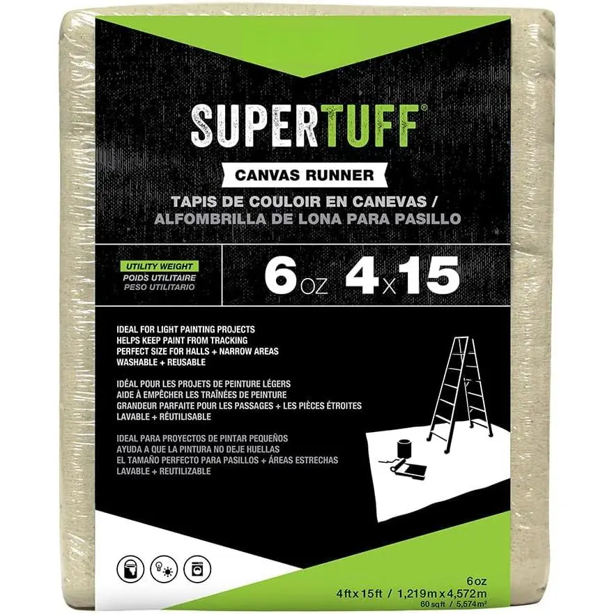 SuperTuff Duck & Twill 6 oz Thick Utility Weight Canvas Drop Cloth, 4ft x 15ft Beige, for Painting, Absorbing Spills & Splatters, Cleaning, DIY or Craft Projects