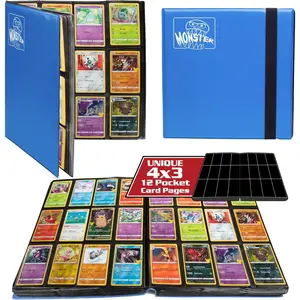Monster 12 Pocket Trading Card Binder - Matte Blue Album, Anti-Drop w Side Loading Padded Pockets, Double Sided, Holds 480 Cards, Gift