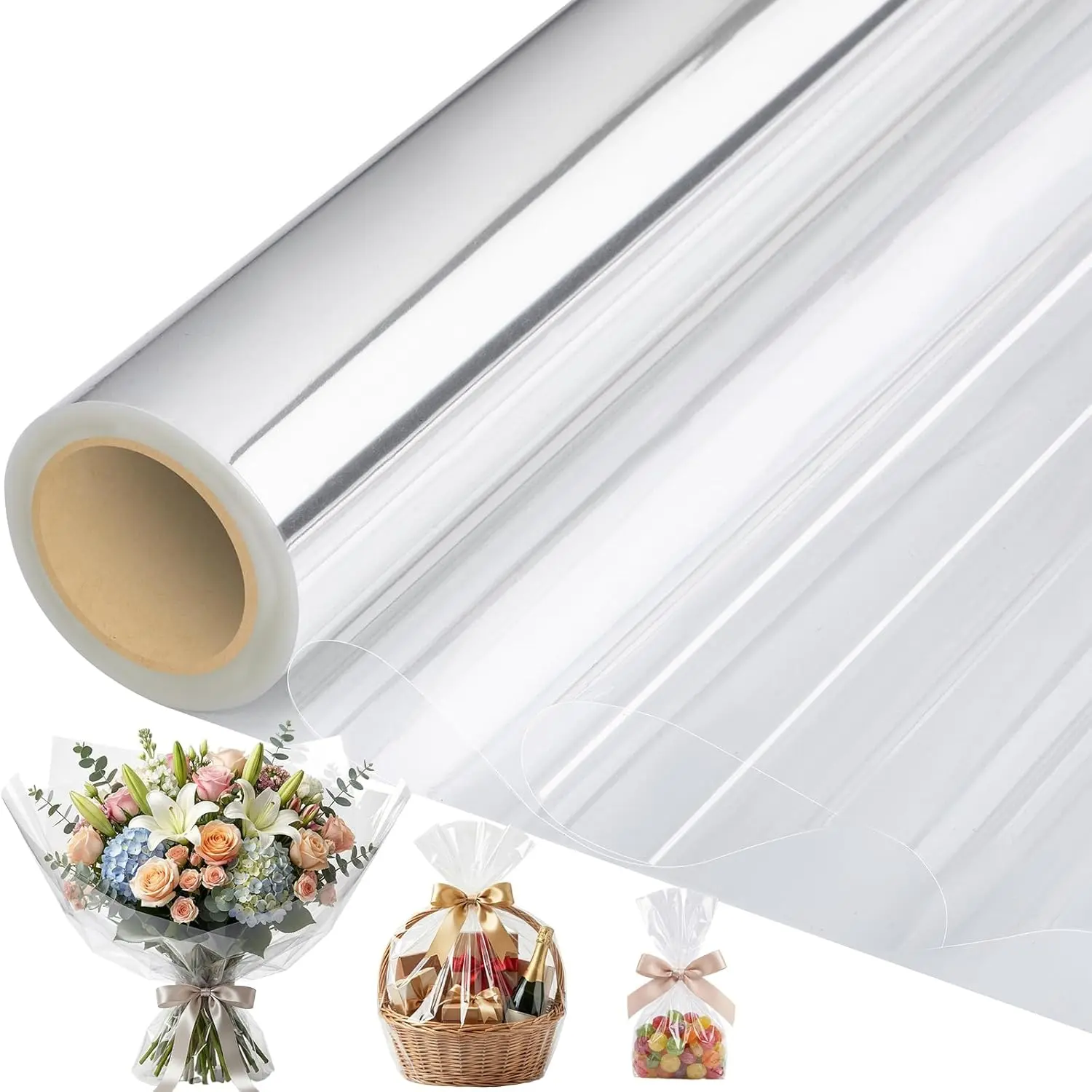 Cellophane Wrap for Gift Baskets 17”In X 82’ Ft Clear Cellophane Wrap Roll Gift Basket Wrapping Plastic for Graduation Gifts Baskets Treats Cookies Bouquets Birthday Wedding