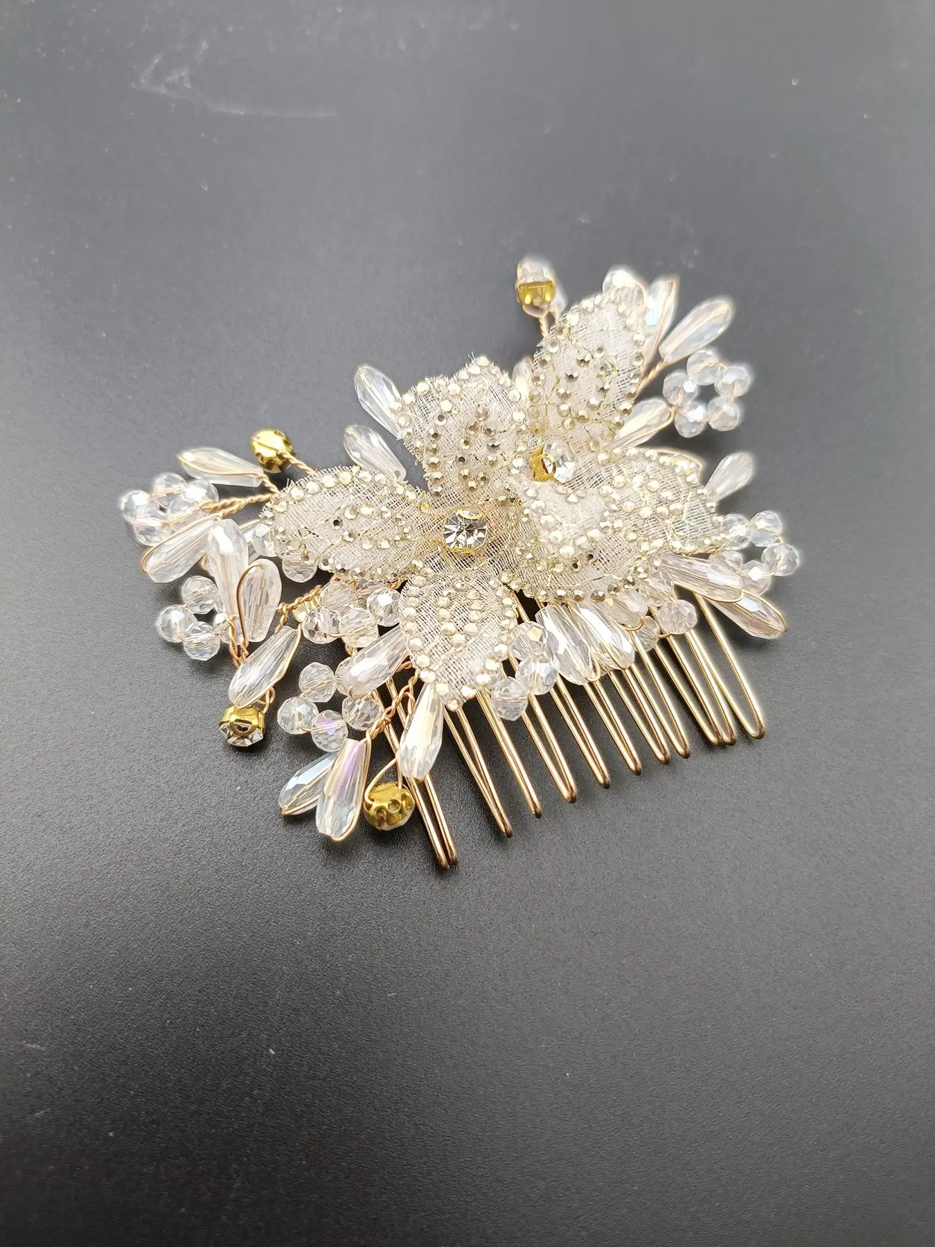 1PC Elegant Crystal Embellished Floral Hair Comb with 12 Teeth, High-Quality Metal Accessory, Wedding Hair Decor, Suitable for All Seasons, Perfect Gift for Girls