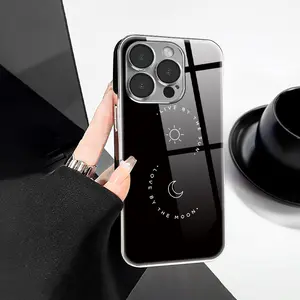 A simple Moon and Sun Pattern Phone Case, made of PC + TPU + glass material, anti-drop with electroplated glass texture, suitable for 17/16/15/14/13/12/11 PRO PROMAX PLUS AIR, an ideal gift for friends and family, DDBLK74