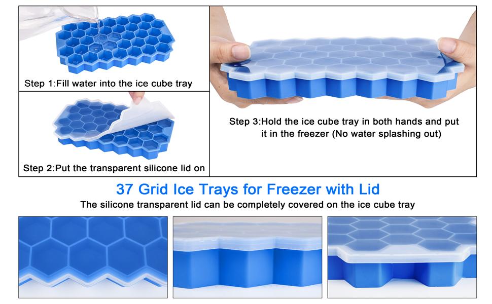 Ice Cube Trays for Freezer with Lid-37 Grid Silicone for Small Ice Cube Molds,Easy-Release Reusable in Organizer Bins or Ice Bucket for Cocktail bar or Iced Coffee Cup