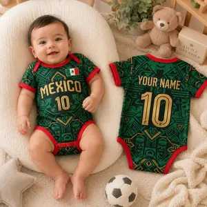 Custom Mexico 2026 World Soccer Baby Suit, Personalized Name Number Kid Jersey, Soccer Uniform Kit Youth Kids, Gift For Newborn 09K