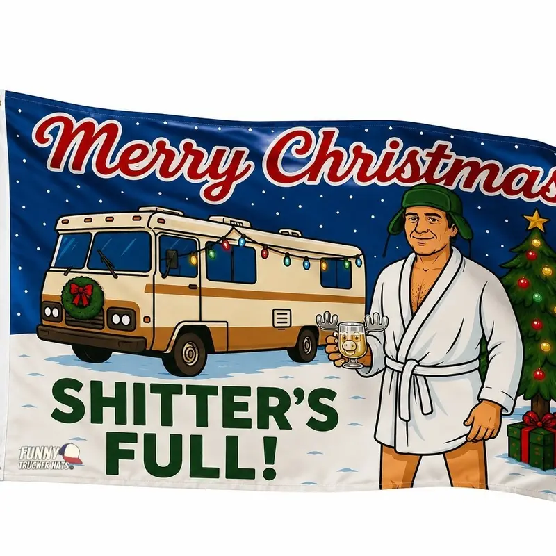 Funny Christmas Flag | “Merry Christmas Shitter’s Full” | Holiday Movie Quote Banner | Xmas Garage or Party Decor (3x5 Ft) favor