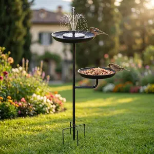 Solar-Powered Fountain for Heavy-duty Metal Double-layer Bird Bath, Double-layer Large Capacity Water Collection Feeding Basin, Dual-purpose Iron Bird Bath And Feeder for Garden And Courtyard Decoration, Pool, Courtyard & Rockery Landscapes