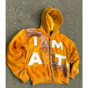 Men's New Hip-Hop Fashion Streetwear American Retro Letter Print Zipper Hoodie Casual Long Sleeve