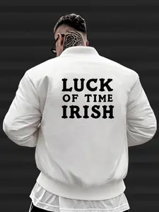 Men's autumn and winter comfortable cultural symbols collide with the Irish lucky terrier LUCK OF TIME IRISH print fleece baseball jacket trend blessing double buff
