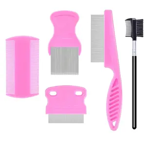 5 Pack Flea Lice Comb,Stainless Steel Dog Cat Grooming Combs With Rounded Teeth,Double-Sided Tear Stain Remover,Dematting Comb For Dogs Cats Ideal For All... Self-Cleaning Pet pet hair Cute Penguin Reusable Washable brush