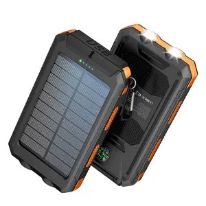 Solar Charger, 10000mAh Solar Power Bank, Waterproof External Backup Battery Power Pack with USB C Input/Output/LED Flashlights Compatible with iPhone, Samsung, iPad, Suitable for Outdoor, Camping
