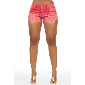 Janelly Red Rhinestone Booty Short