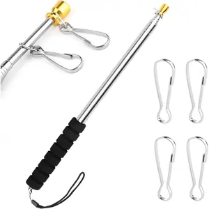 9.8ft Telescopic Handheld Flagpoles with Clips,Stainless Steel Portable Flag Pole,Lightweight Teaching Pointer Stick for Festival Tour Guides Teachers