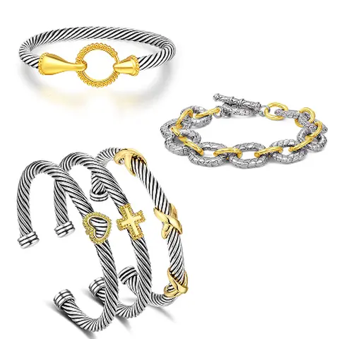 Aprilery Twisted Cable Cuff Bracelet Set – Bold Mixed Metal Design for Women, Chic Link Bracelet Collection, Bracelets Jewelry, Elegant Jewelry Bracelet
