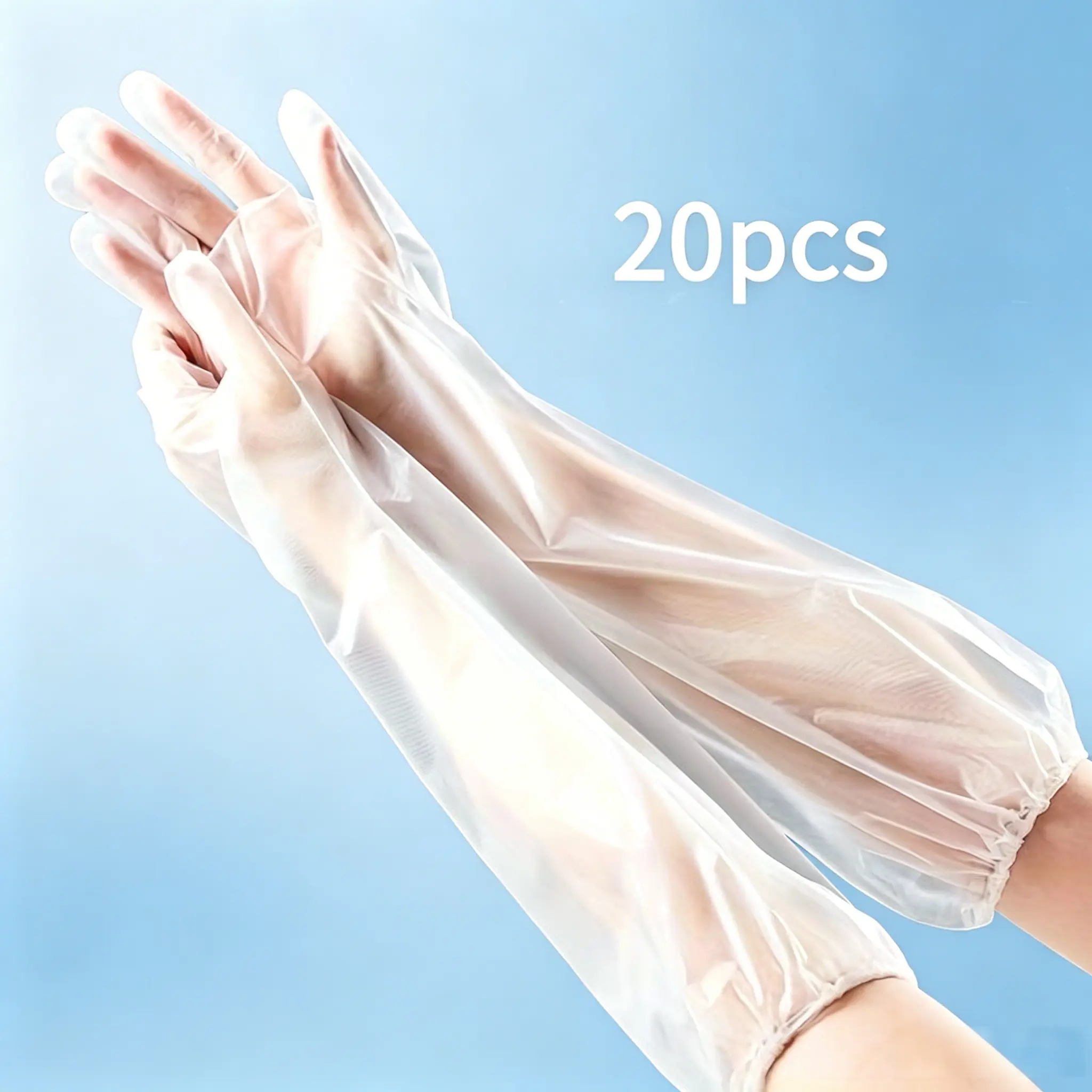 20-Pack Extra Long Disposable Cleaning Gloves, 23" Waterproof Non-Slip Plastic Gloves, Latex-Free Household Gloves for Dishwashing, Kitchen, Gardening, Pet Care & Food Prep