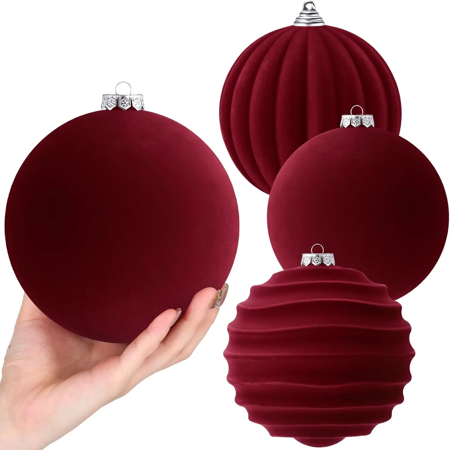 Luxury Oversized Velvet Christmas Ornaments, 6 & 8 Inch Large Christmas Balls Bulk, Flocked Hanging Ball Ornaments for Christmas Tree, Holiday Party and Home Decor