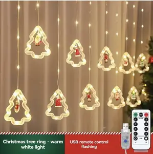 Christmas Curtain Lights, 8 Flashing Modes, With Remote Control, DIY Christmas Tree With Hooks, Elk, Snowman, Santa Claus, LED Fairy Lights, Christmas Indoor, Courtyard, Corridor Icicle Lights, Gift Box Packaging, USB Power Supply,