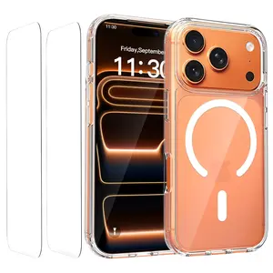 UPTECH1 Magnetic Clear Phone Case for iPhone 14/15/16/17 Plus/Pro/Pro Max/Air with 2 Screen Protectors Ultra-Slim Anti-Yellowing Shockproof Cover