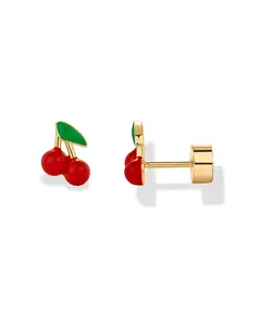 PAVOI 14K Gold Plated Sterling Silver Posts Enamel Flatback Stud Earrings for Women - Colored Chili Pepper Strawberry Cherry Peach Yin and Yang Emoji Screwback Earrings - Dainty Helix Cartilage Piercing Jewelry