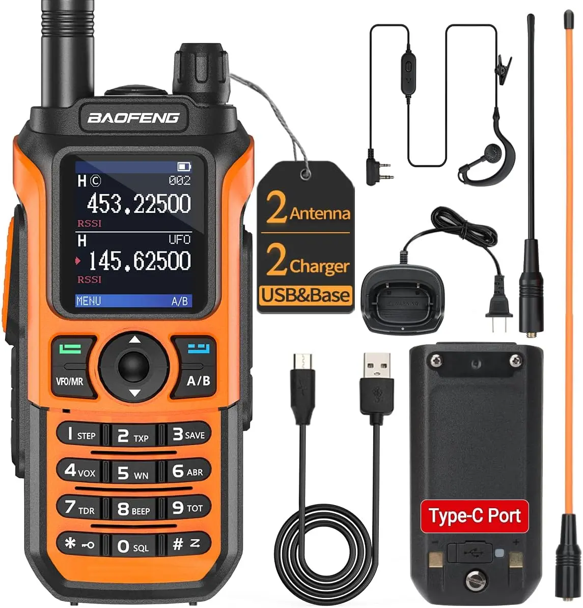 Baofeng UV-21R Handheld Ham Radio Walkie Talkie with 771 Antenna, 999 Channels, NOAA Weather Alert, VOX, Long Range, Rechargeable USB Charging, Sound Function - Electronic Gadgets for Adults Outdoor